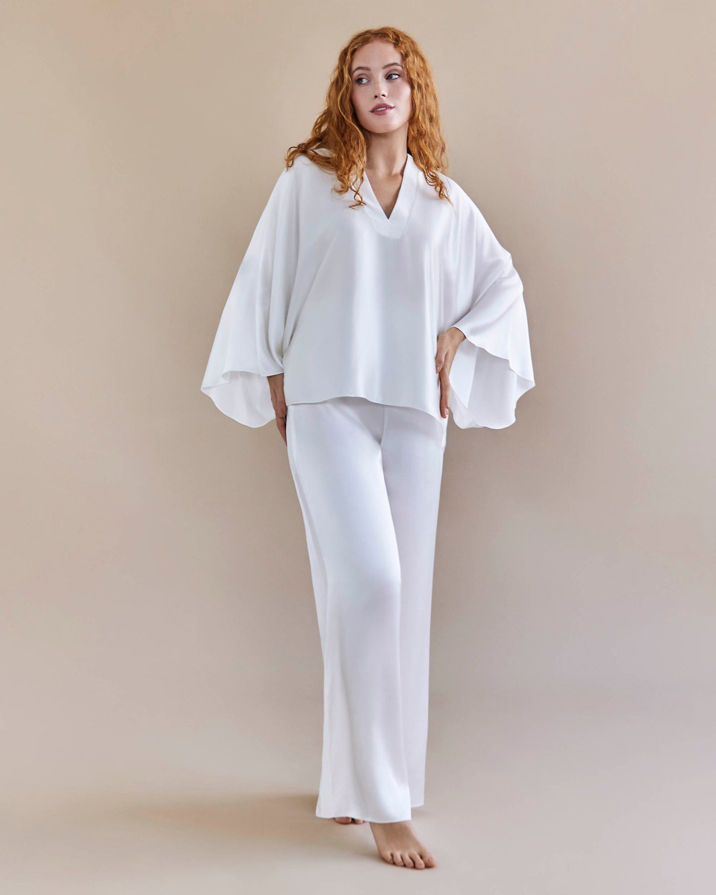 The Gia Silk Kaftan Top - Ivory