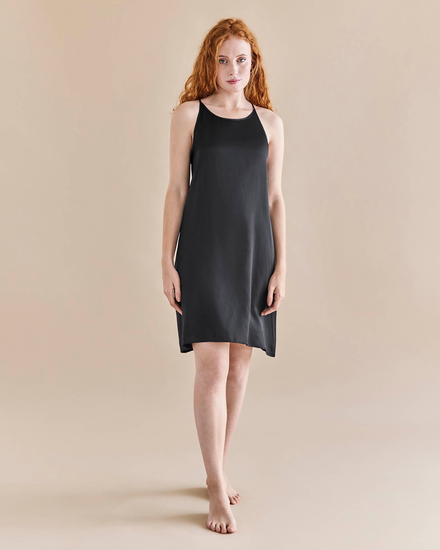 The Scarlett Dress, Silk Slip Dress in Black Silk Satin - ISSOIR