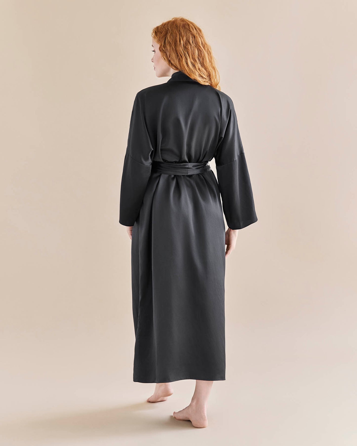 Serena Silk Long Robe - Black