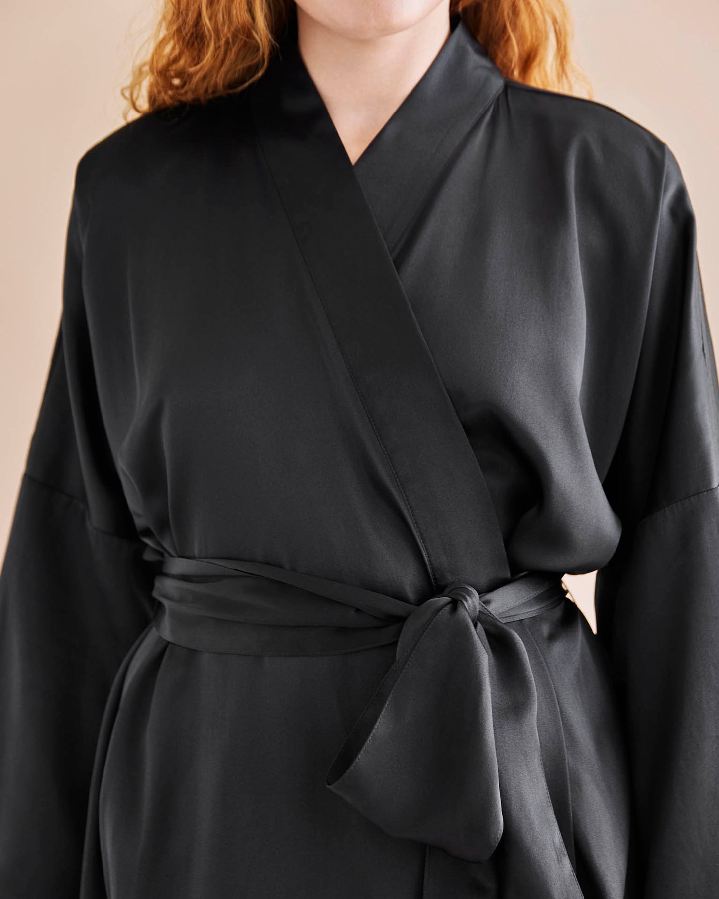 Serena Silk Long Robe - Black