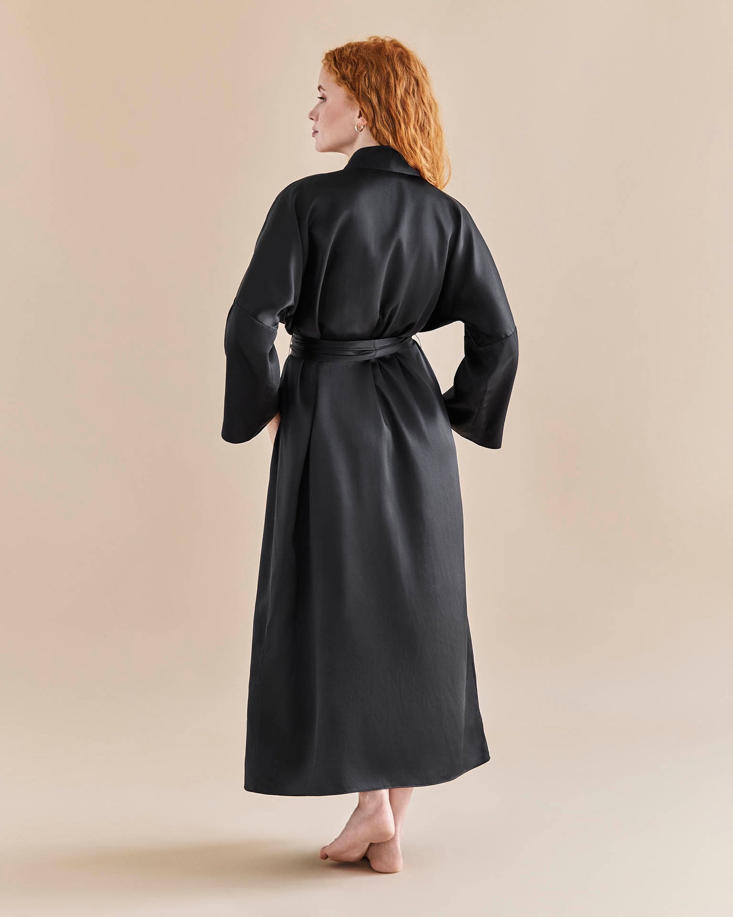 Serena Silk Long Robe - Black