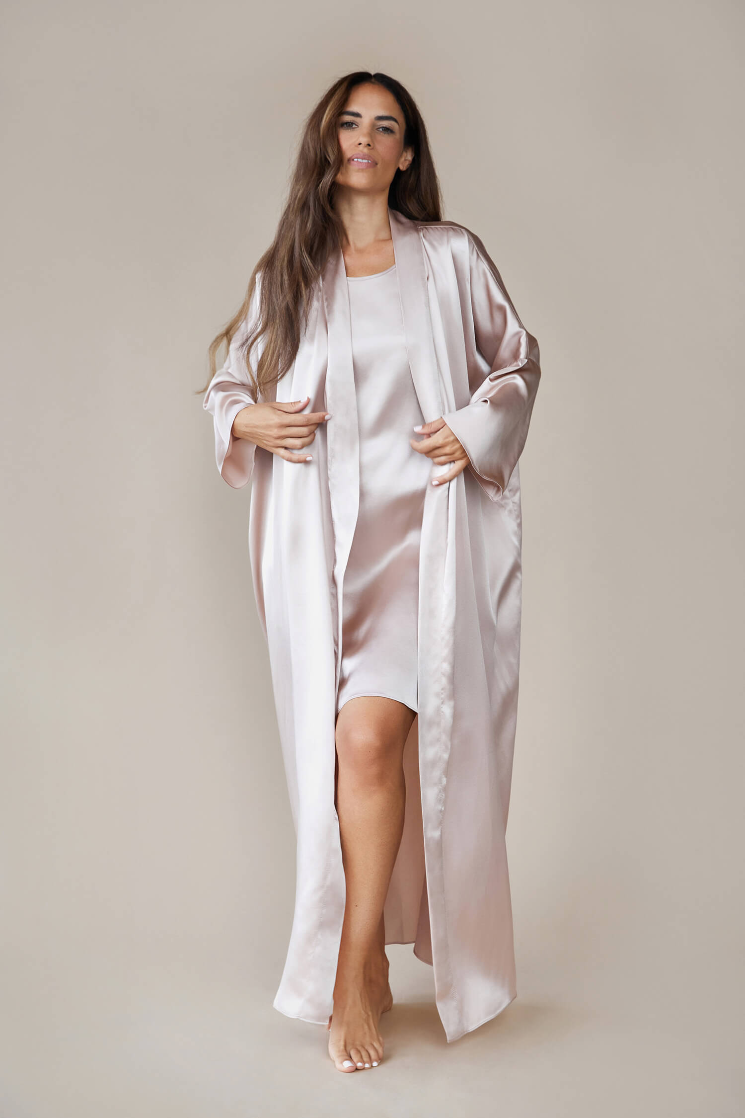 Serena Silk Long Robe - Rose Fawn Serena Silk Long Robe - Rose Fawn