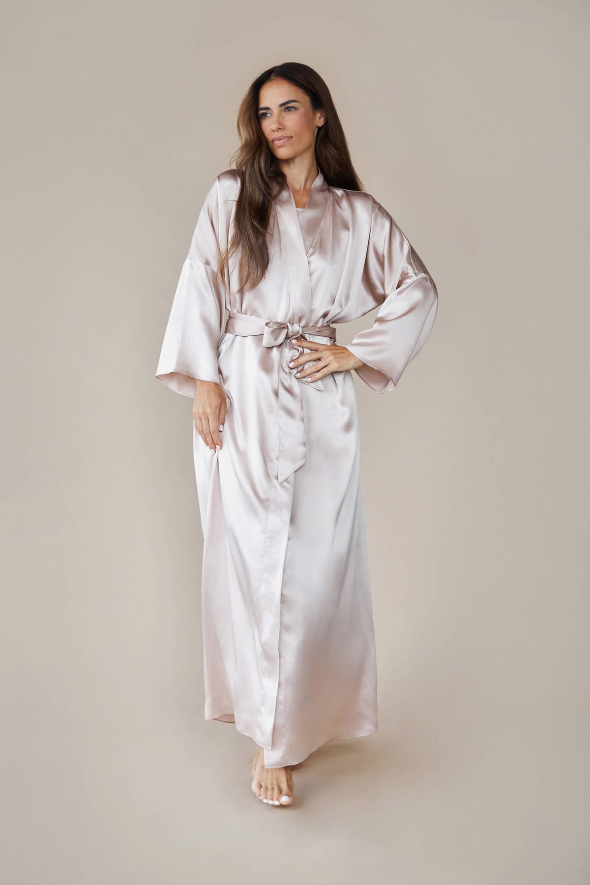 Fawn Graduation Robe Silk Robe Dressing Gown Silk - Serena in Rose Fawn - ISSOIR