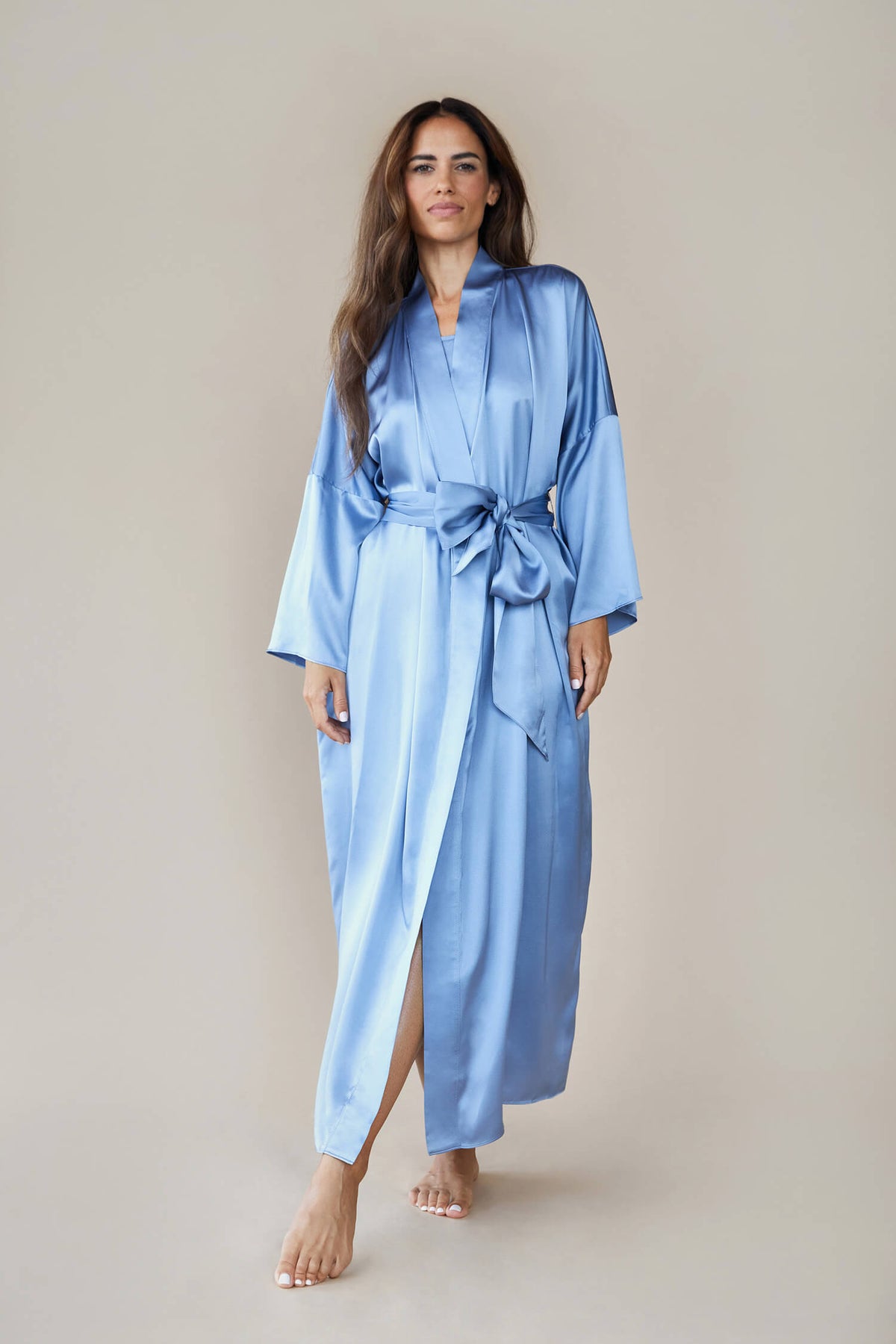 Silk Robe Inner Silk Robe Dressing Gown Silk - Serena in Pewter Sky - ISSOIR